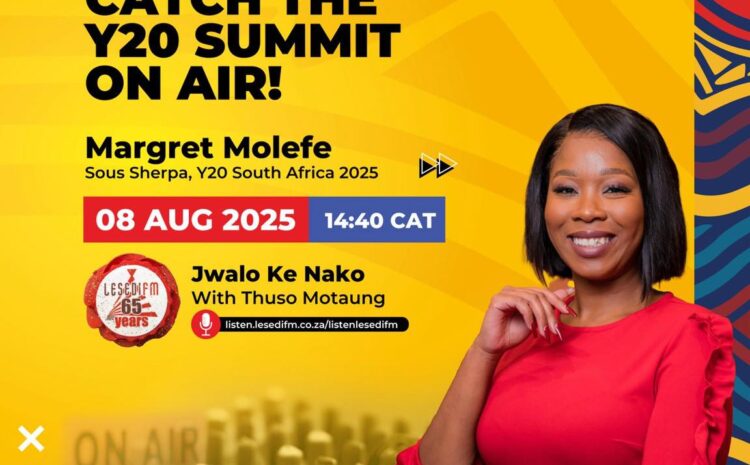  Our Sous Sherpa, Margret Molefe, will be live on air to discuss all things Y20 Summit from South Africa